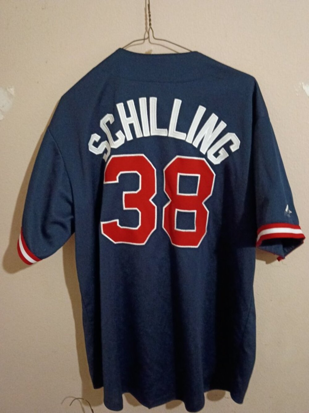 Majestic CURT SCHILLING No 38 BOSTON RED SOX Button-Down Sz XL Jersey BLUE - Picture 8 of 11